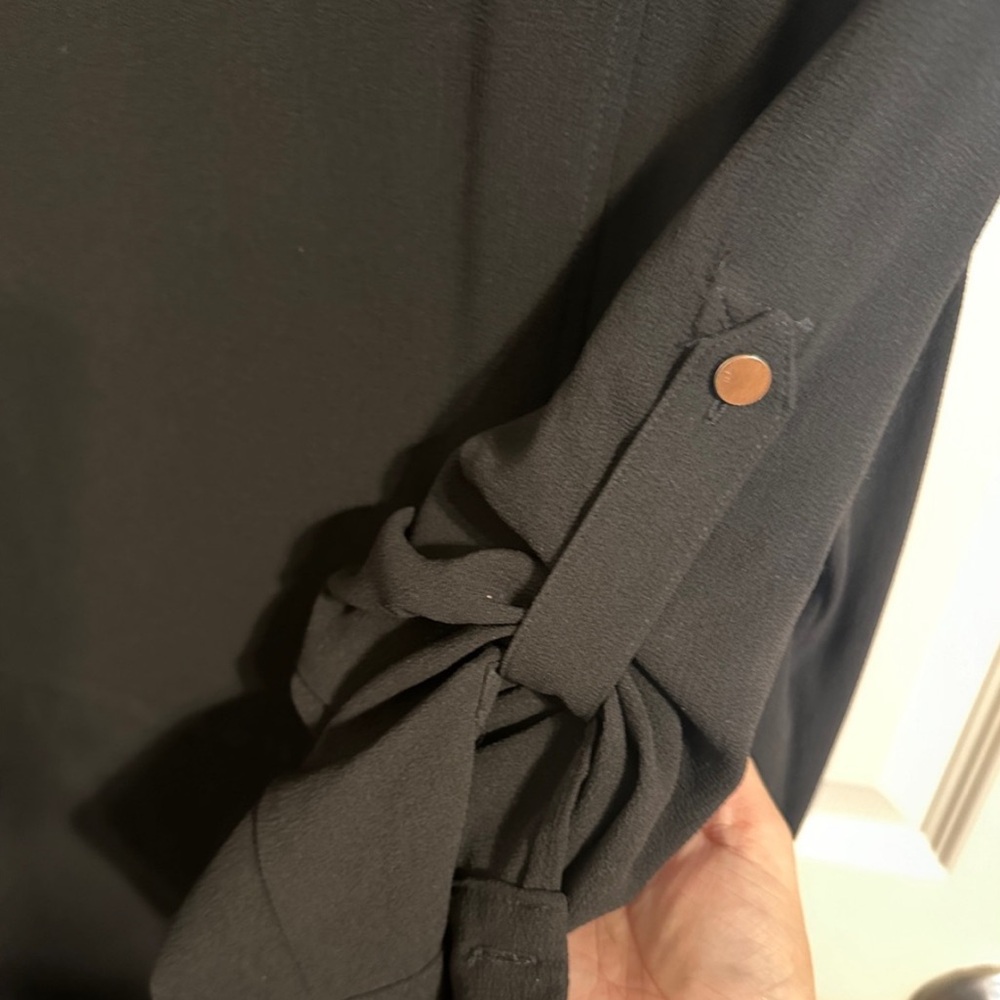 New York & Company Classic Button-Front Midi Shirt Dress w Buckle Waist, Black M - Picture 7 of 14